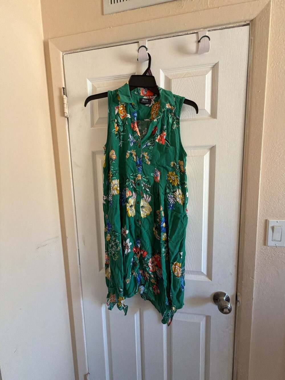 Maeve by Anthropologie Green Floral Sleeveless Button Down Shirt Dress HOM1306-M